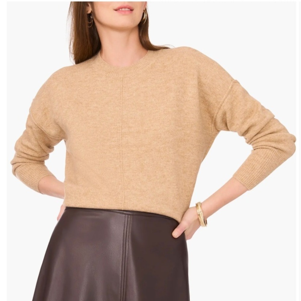 Vince Camuto Exposed Seam Crewneck Sweater Women's XL Latte Career Classic Chic